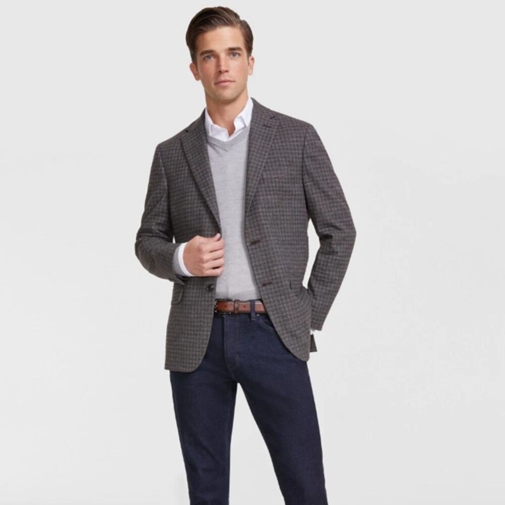 Tommy Hilfiger Men's Grey/Brown Check Conrad Modern-Fit Suit Blazer Size 36S